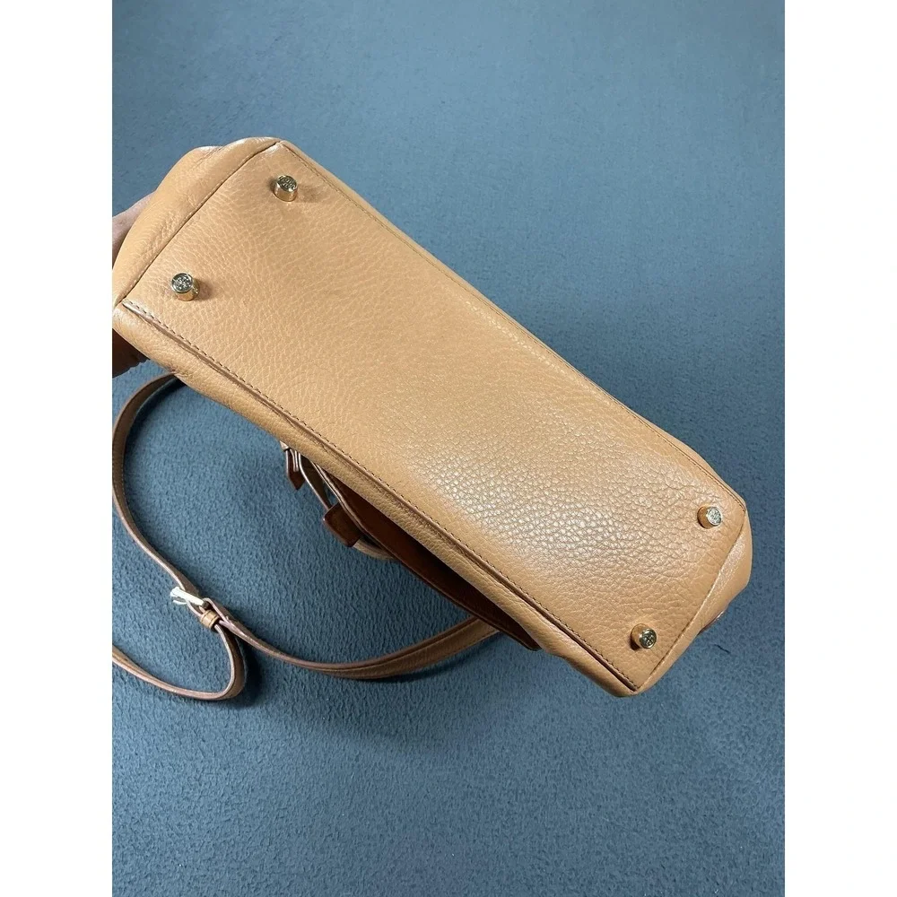 Tory Burch Shoulder Bag Womens Medium Tan Leather Pebbled Adjustable Strap